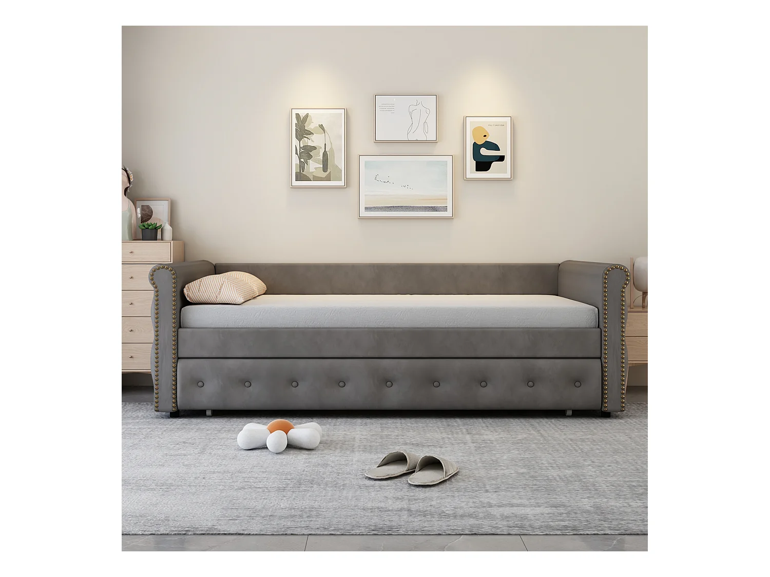 lit Lit superposé Enfant rembourré, Extensible, Gris, 90 x 200 cm, en Velours Doux pour la Peau