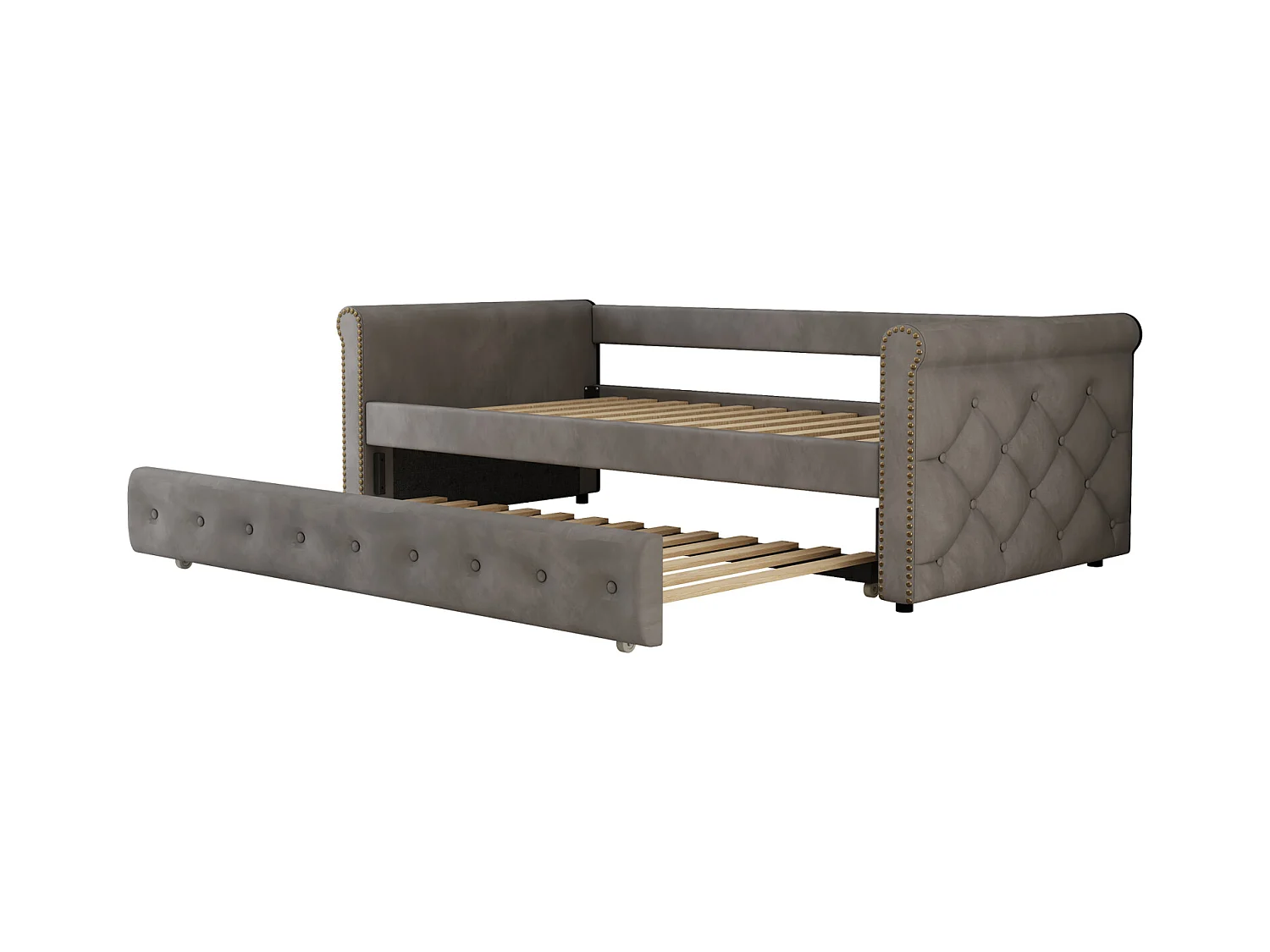 lit Lit superposé Enfant rembourré, Extensible, Gris, 90 x 200 cm, en Velours Doux pour la Peau