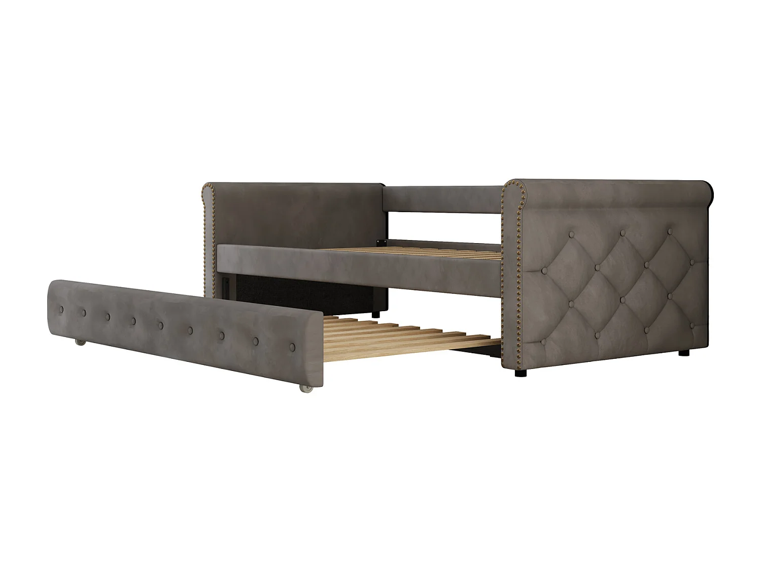 Litera infantil tapizada, extensible, gris, 90 x 200 cm, terciopelo hipoalergénico