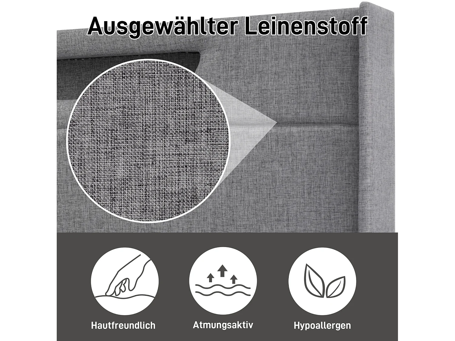 Lit Double LED 160x200 CM, Cadre de litavec Fonction de Recharge USB de Type C et LED, Lin, Grey