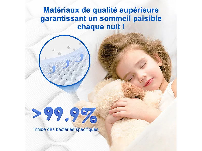 Matelas 90 x 200 cm Ressorts ,25 cm Épaisseur,Support Ergonomique 7 Zones pour la Protection de la Colonne Vertébrale, Drap Housse Offert