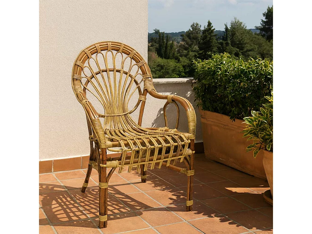 Fauteuil bas Malacca en bois de bambou et rotin tressé à la main