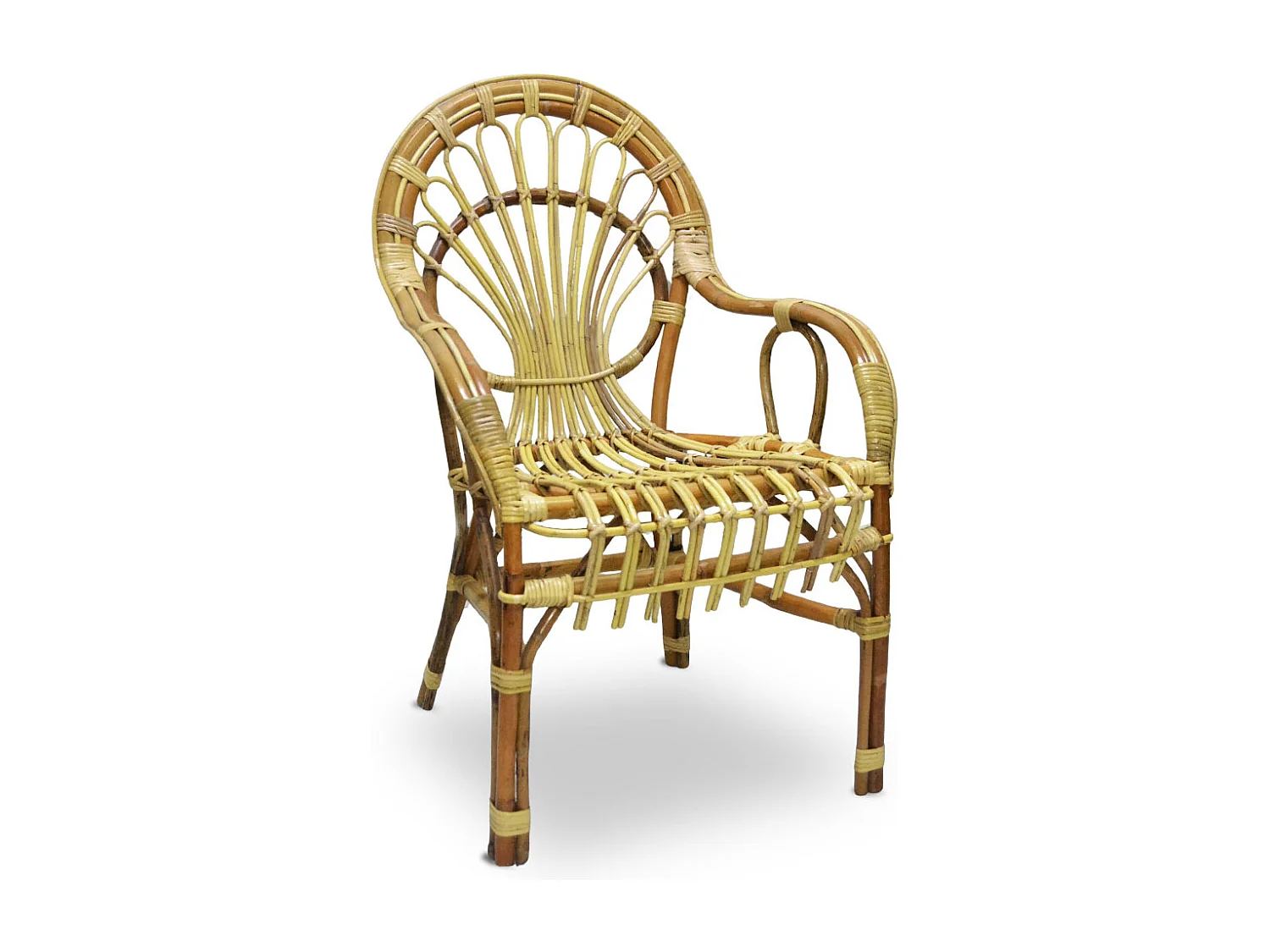 Fauteuil bas Malacca en bois de bambou et rotin tressé à la main