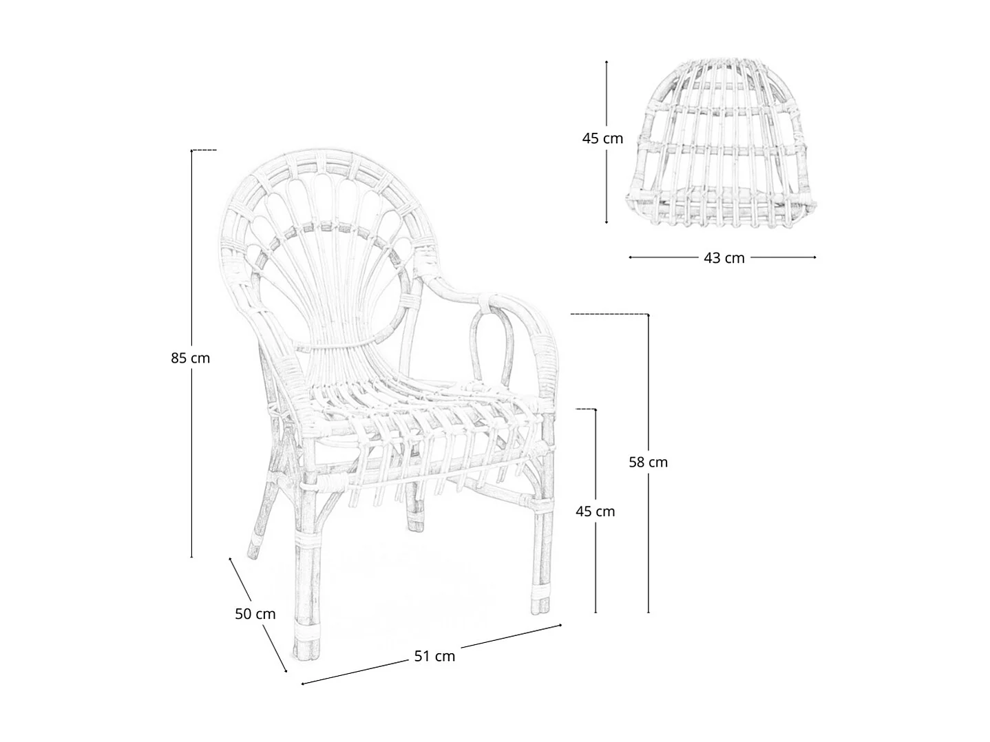 Fauteuil bas Malacca en bois de bambou et rotin tressé à la main