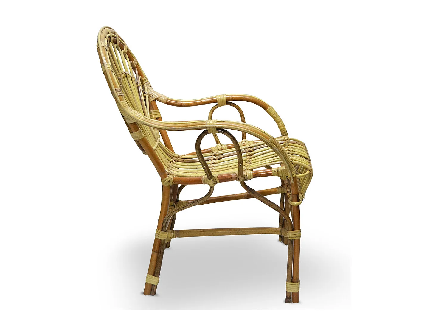 Fauteuil bas Malacca en bois de bambou et rotin tressé à la main
