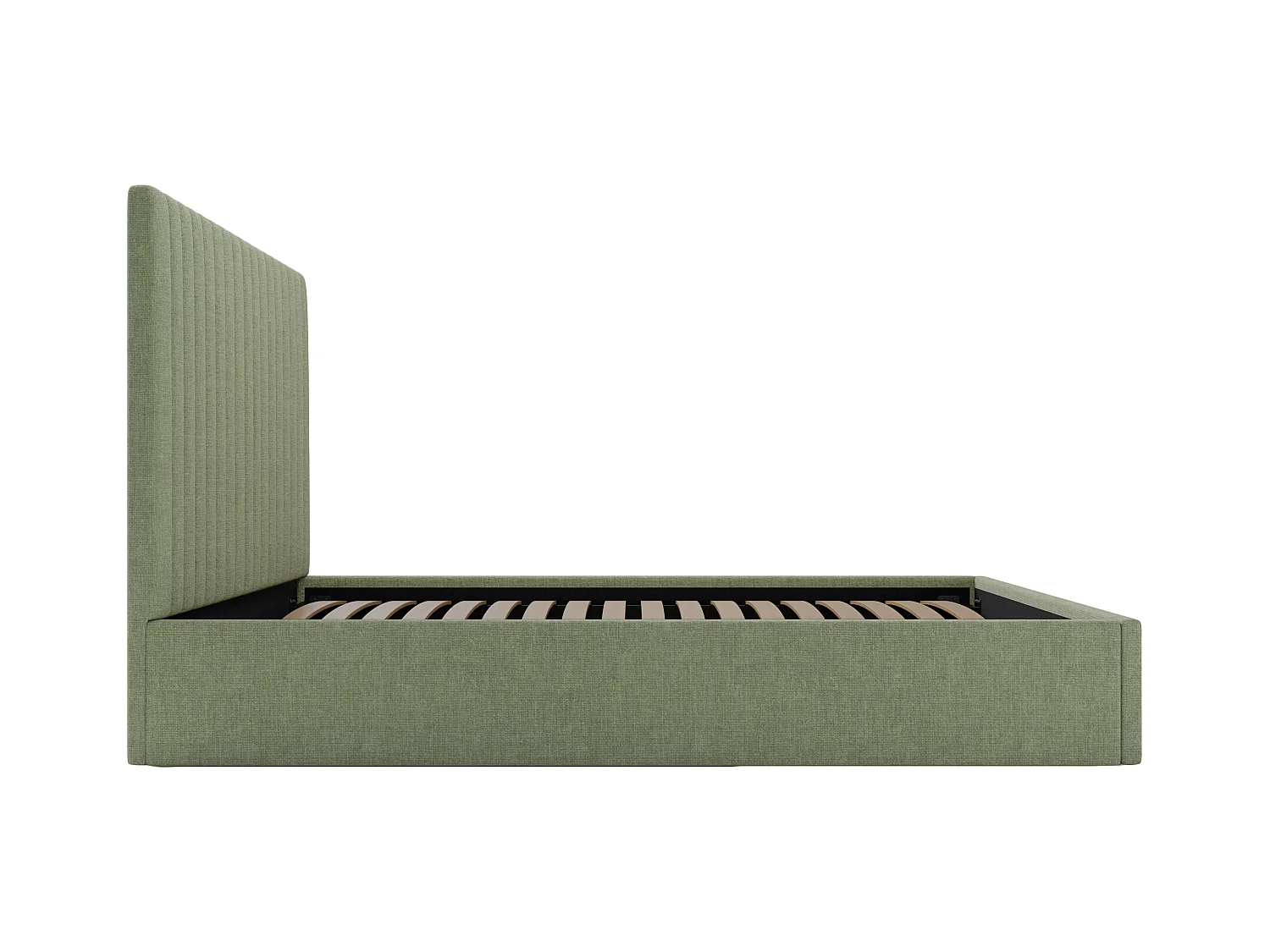 Lit coffre 120 x 190 cm avec tête de lit coutures verticales - Tissu - Vert clair + Matelas - SARAH