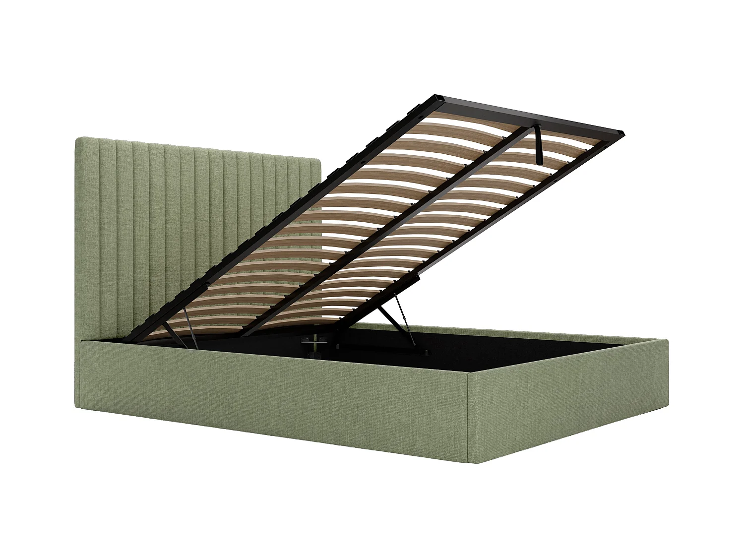 Lit coffre 120 x 190 cm avec tête de lit coutures verticales - Tissu - Vert clair + Matelas - SARAH
