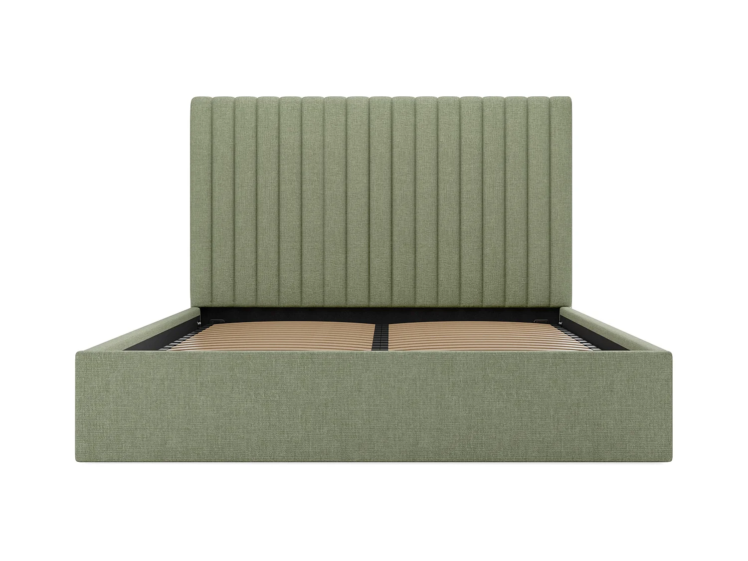Lit coffre 120 x 190 cm avec tête de lit coutures verticales - Tissu - Vert clair + Matelas - SARAH