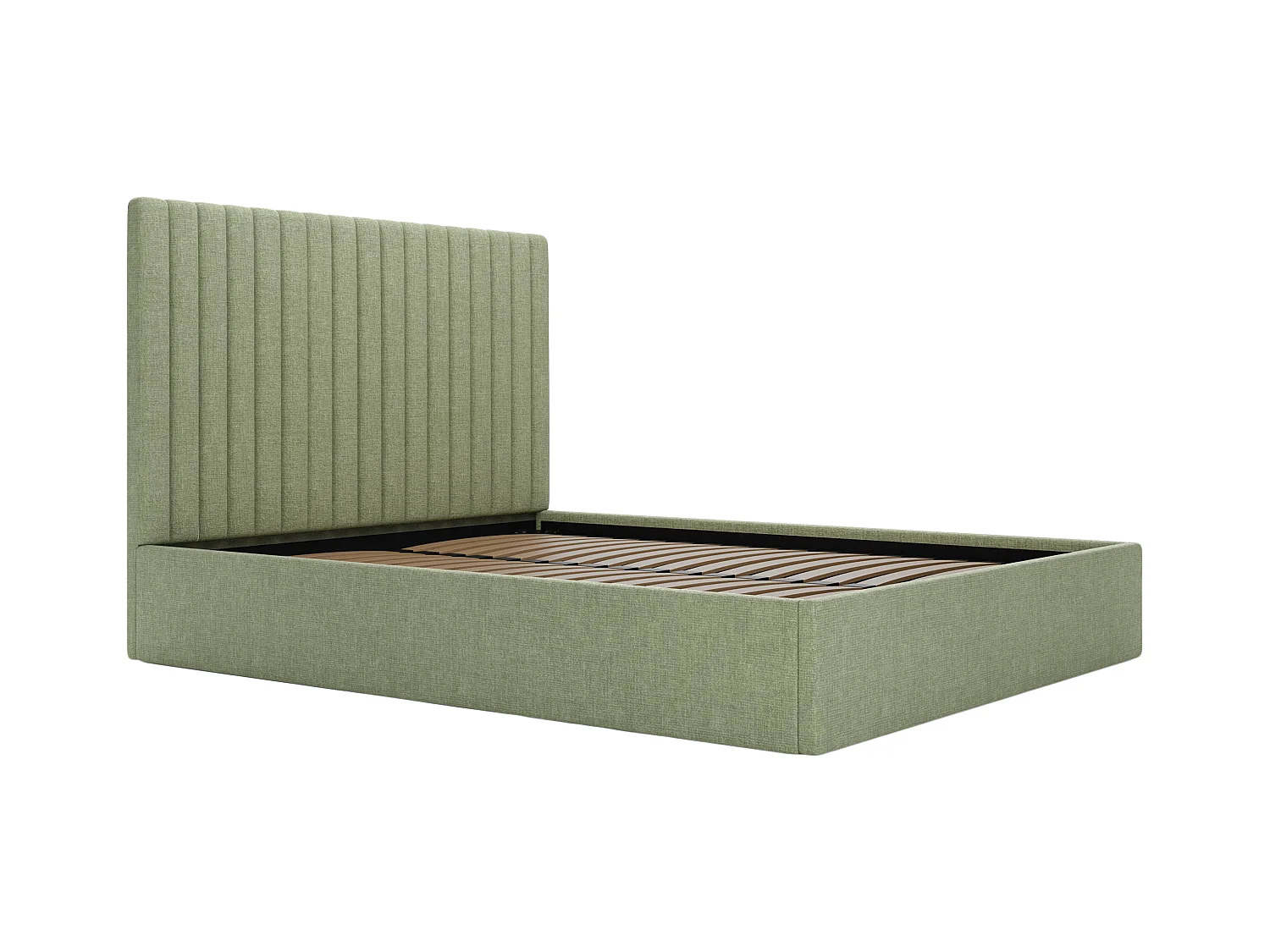Lit coffre 120 x 190 cm avec tête de lit coutures verticales - Tissu - Vert clair + Matelas - SARAH