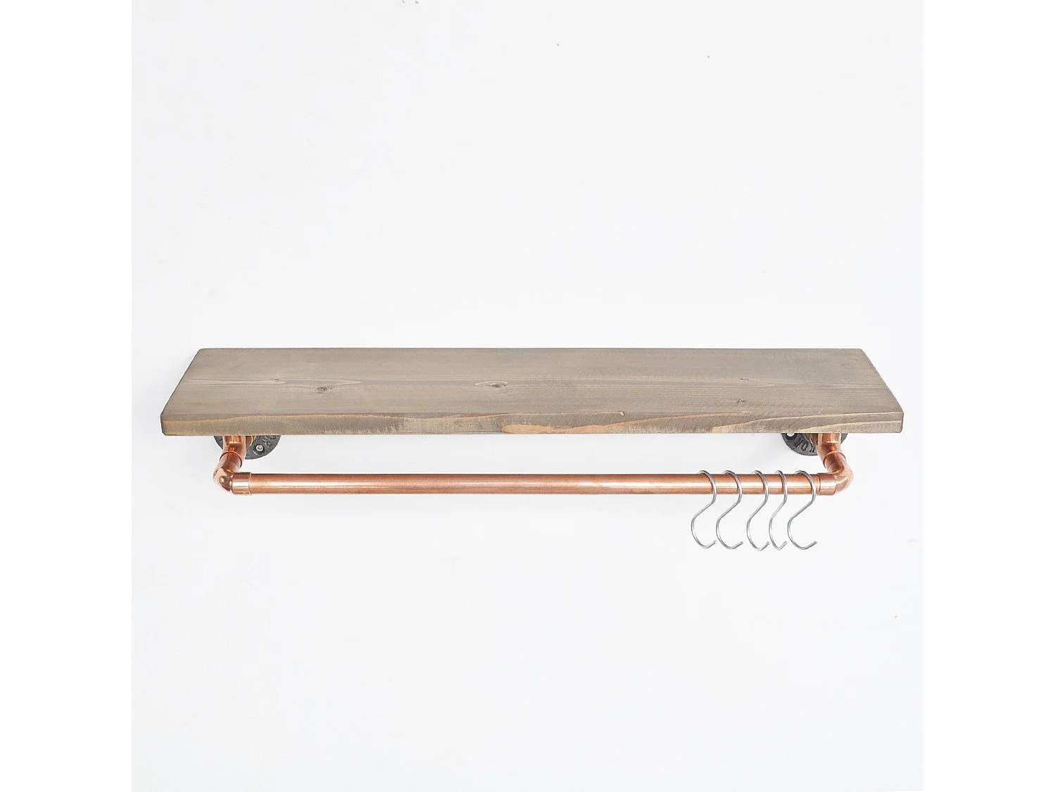 Étagère à tuyaux – 60 cm x 12 cm x 14 cm – Noyer et or rose – Bois de sapin avec tuyaux en cuivre