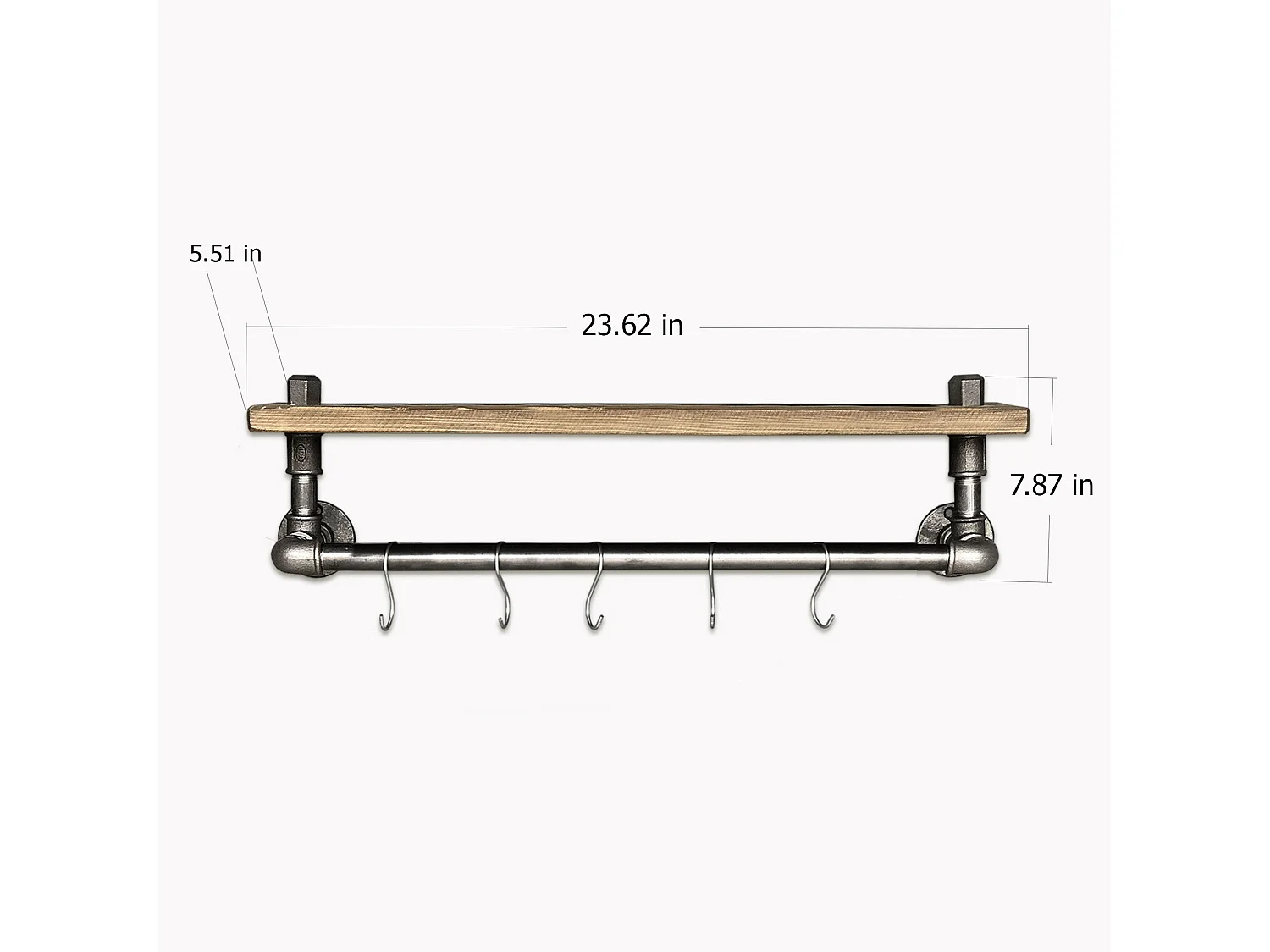 Pijpenplank – 60 cm x 20 cm x 14 cm – Zwart en walnoot – Dennenhout en metaal