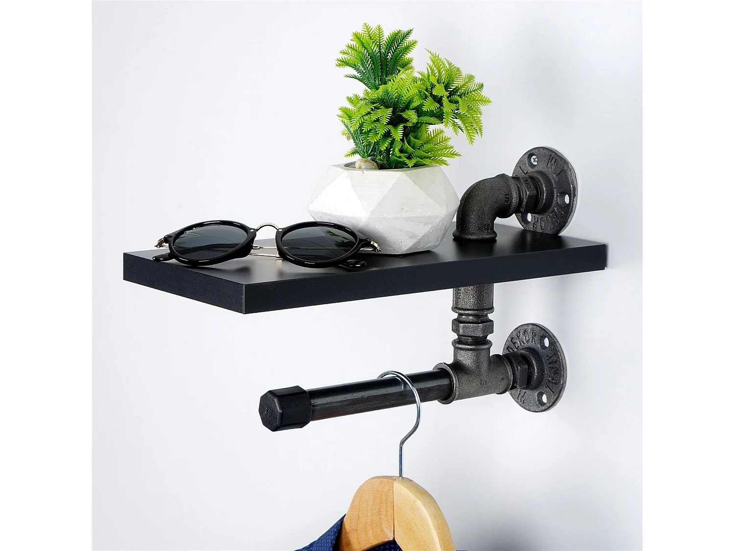 Mensola tubolare in MDF al 100%, 15 x 28 x 15 cm, nero — BORURAF238