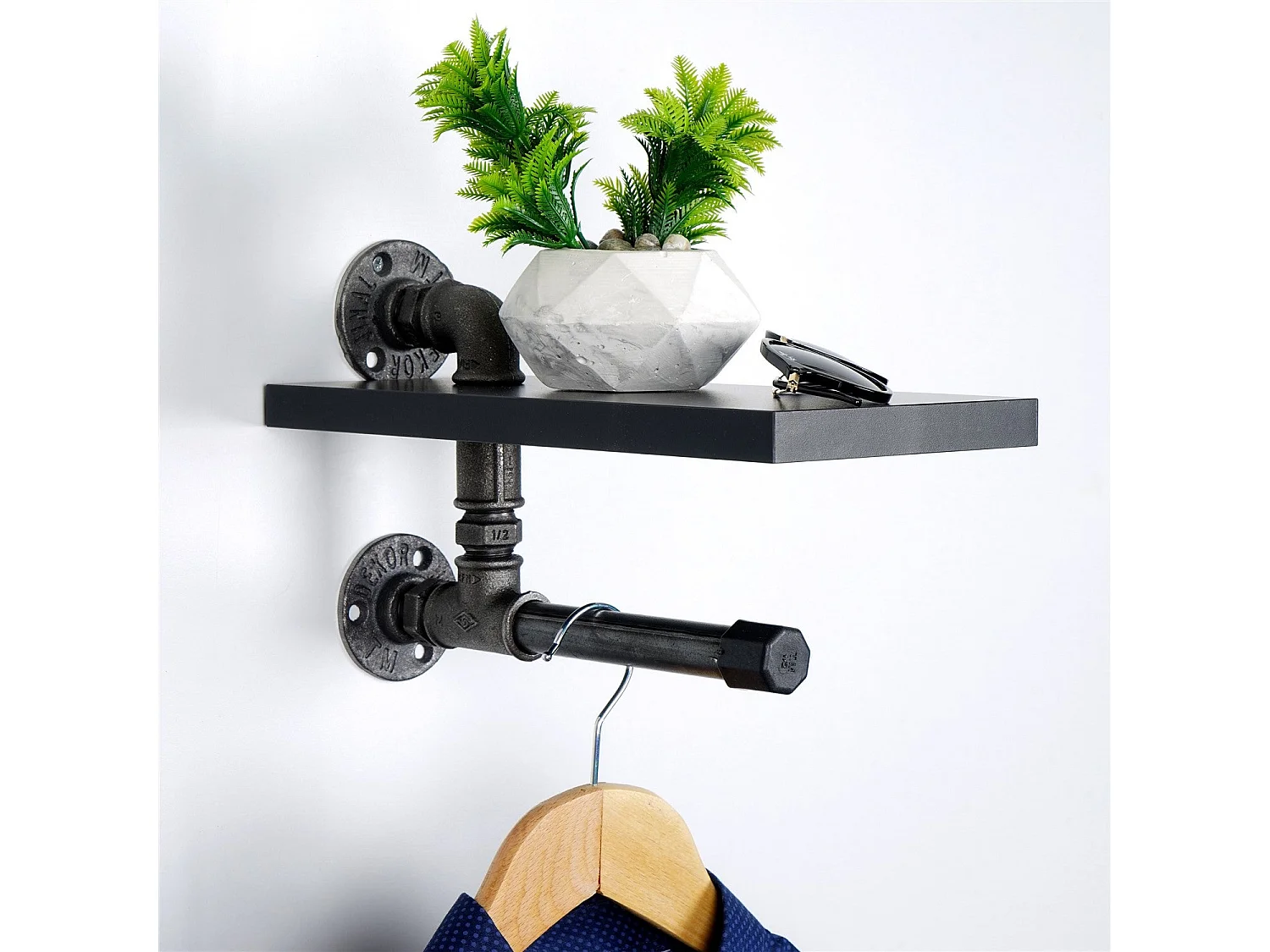 Mensola tubolare in MDF al 100%, 15 x 28 x 15 cm, nero — BORURAF238