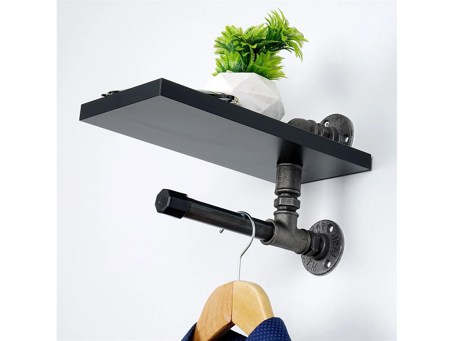 Mensola tubolare in MDF al 100%, 15 x 28 x 15 cm, nero — BORURAF238