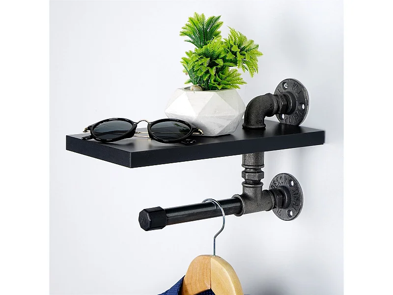 Mensola tubolare in MDF al 100%, 15 x 28 x 15 cm, nero — BORURAF238