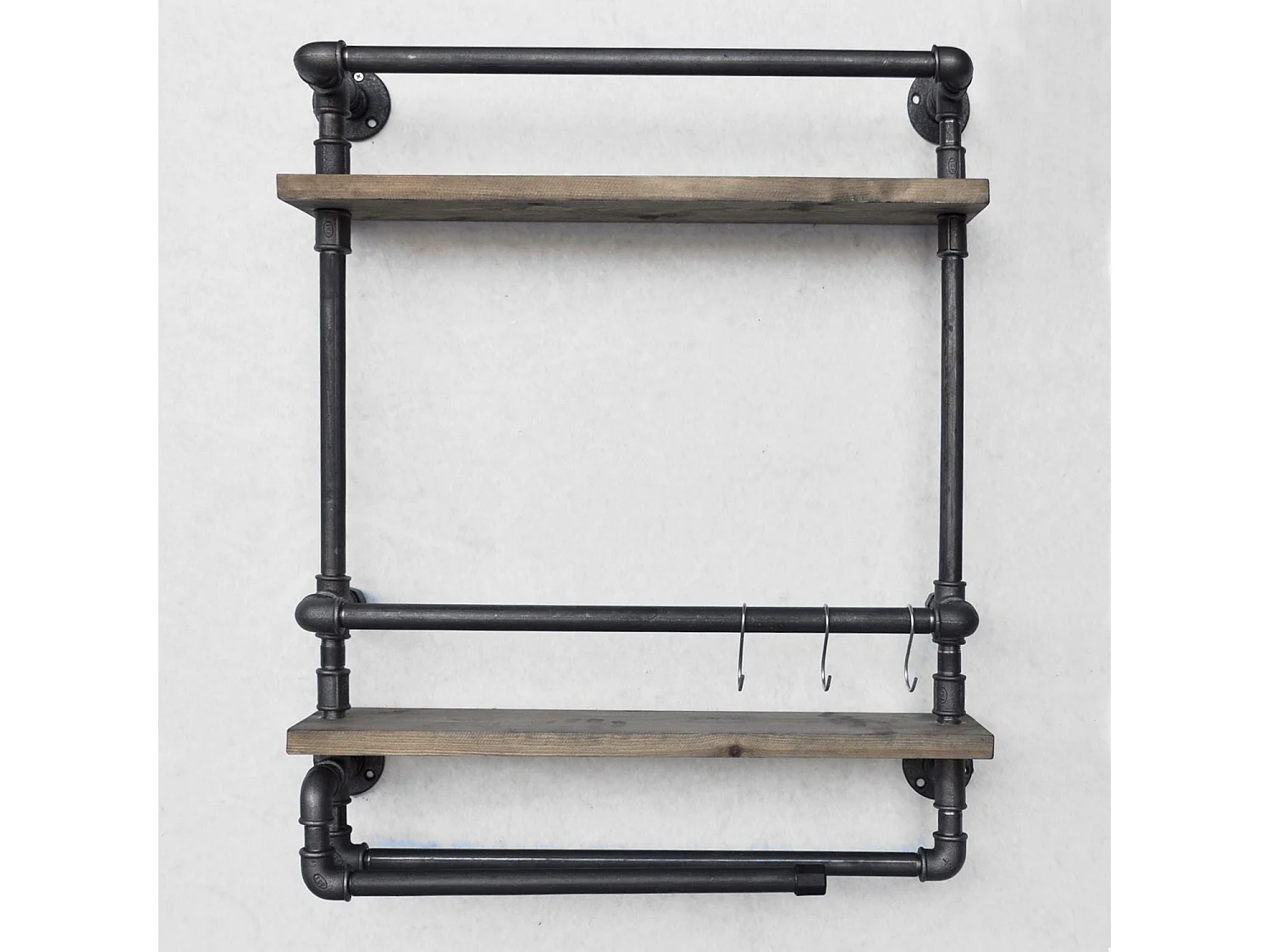 Rohrregal – 60 cm x 67 cm x 17 cm – Walnuss und Schwarz – Holz und Metall