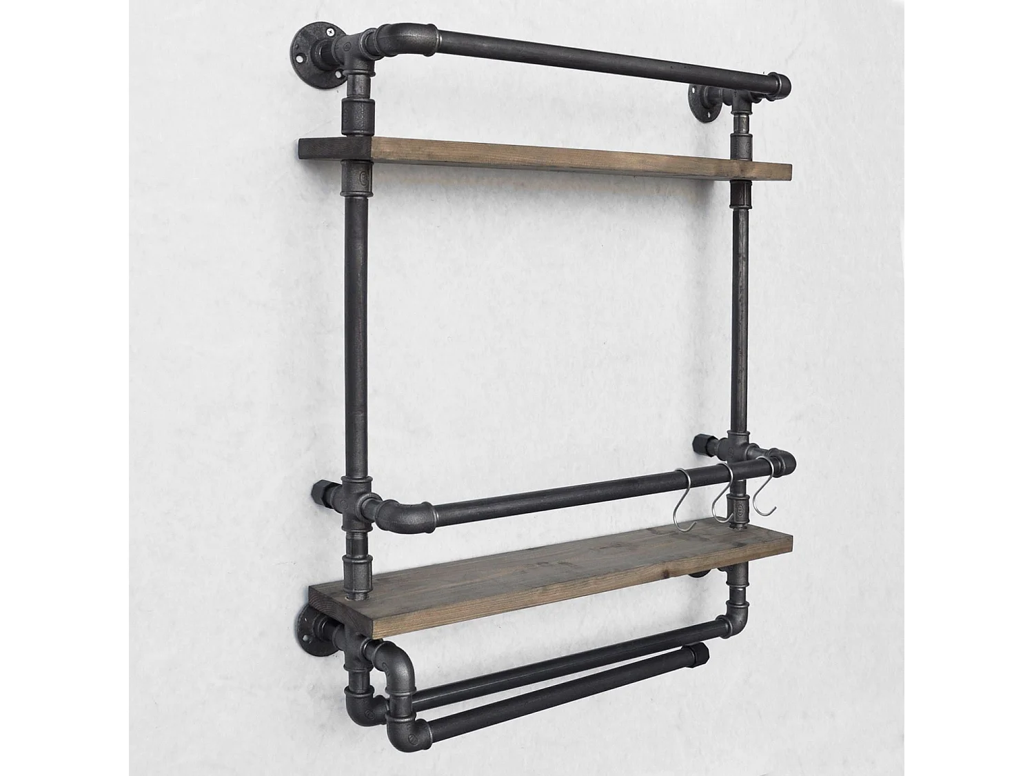 Rohrregal – 60 cm x 67 cm x 17 cm – Walnuss und Schwarz – Holz und Metall