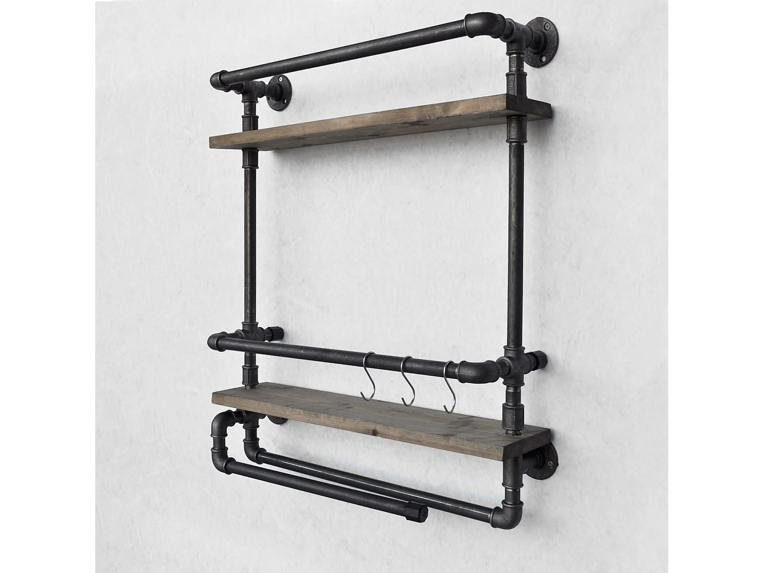 Étagère Pipe – 60 cm x 67 cm x 17 cm – Noyer et noir – Bois et métal