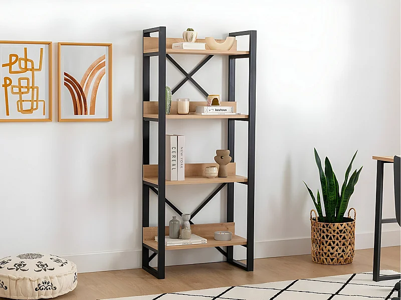 Rustikales Industrieregal – 63 x 150 x 32 cm – Saphirfarbe – Melaminbeschichtete Spanplatte