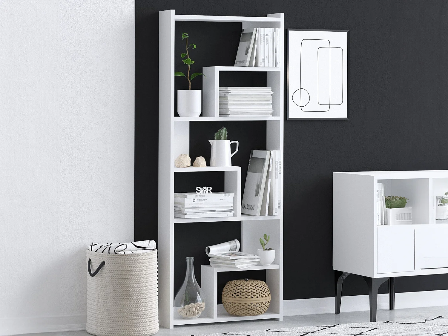 Regal – 60 x 15 x 150 cm – weiß – melaminbeschichtete Spanplatte