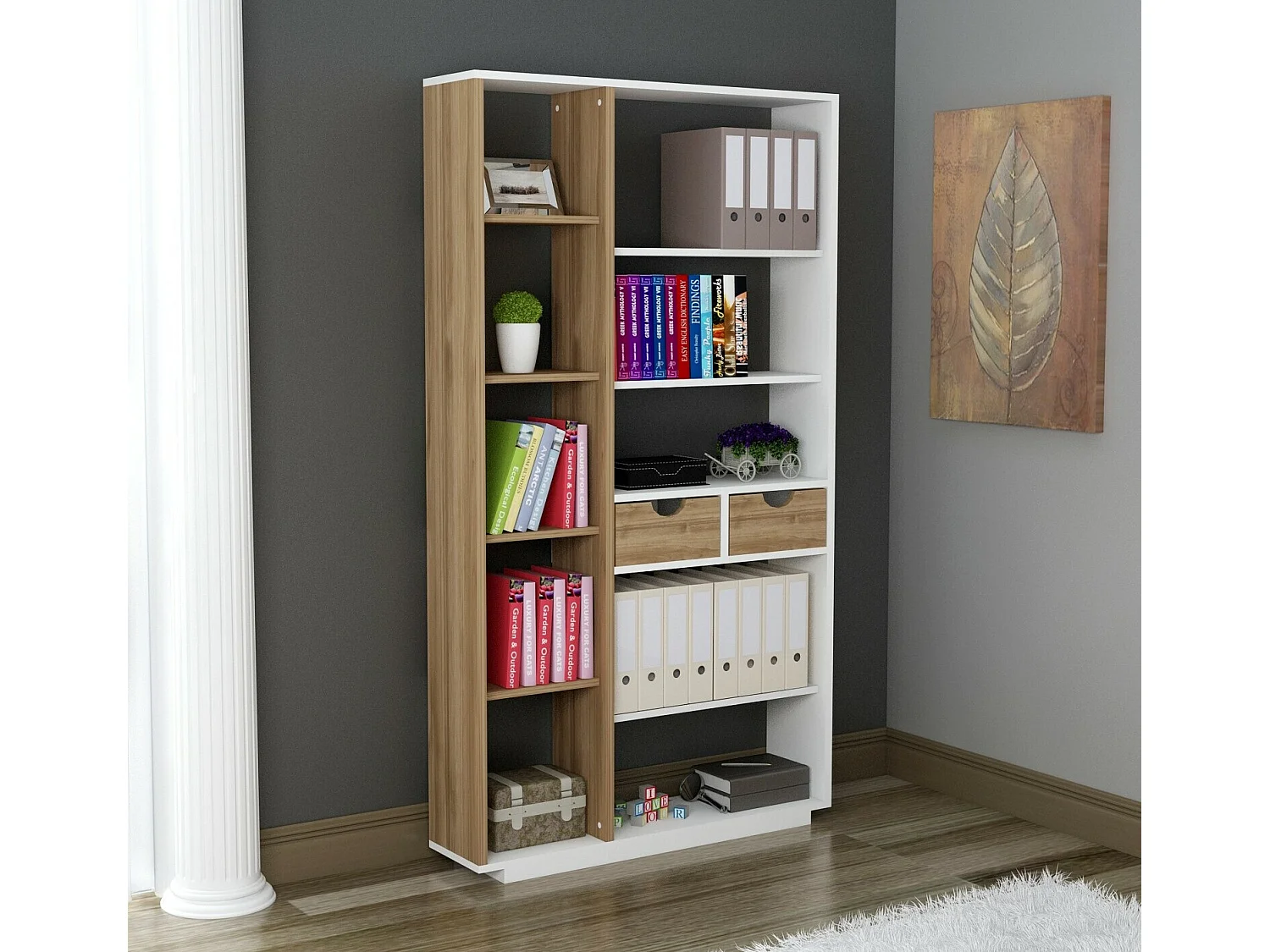 Scandinavische plank – 80,4 x 188,6 x 25 cm – Wit en walnoot – Melamine gecoate spaanplaat