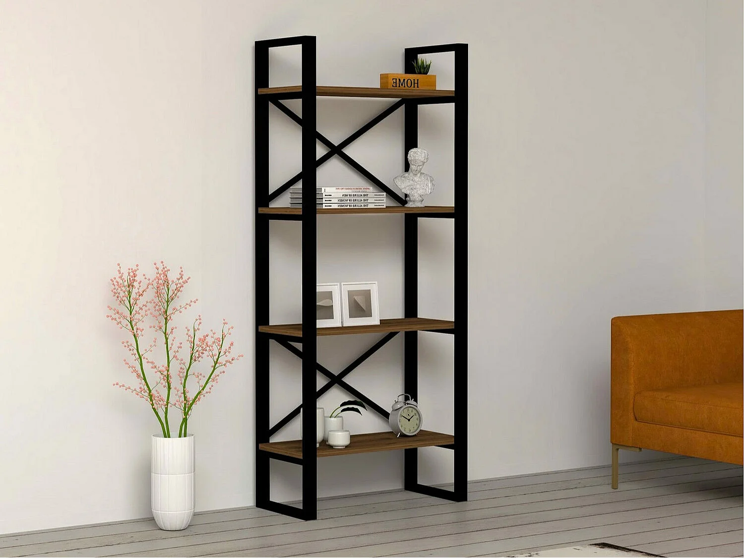 Étagère industrielle en noyer – 66 cm x 150 cm x 32 cm – métal