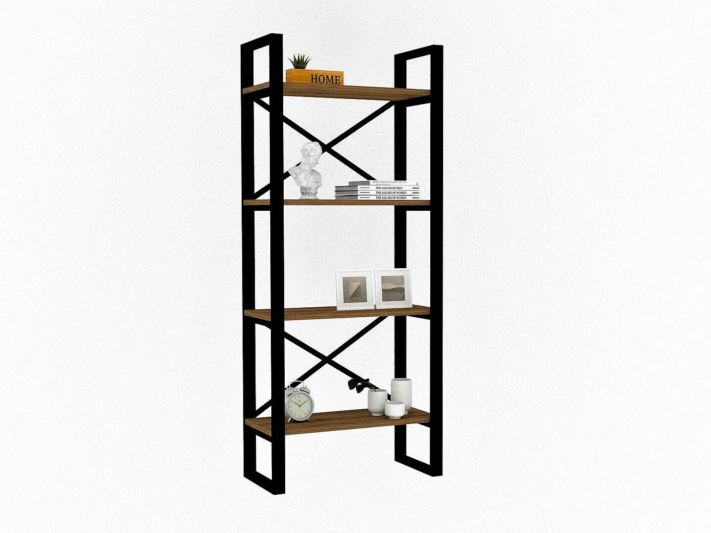 Étagère industrielle en noyer – 66 cm x 150 cm x 32 cm – métal