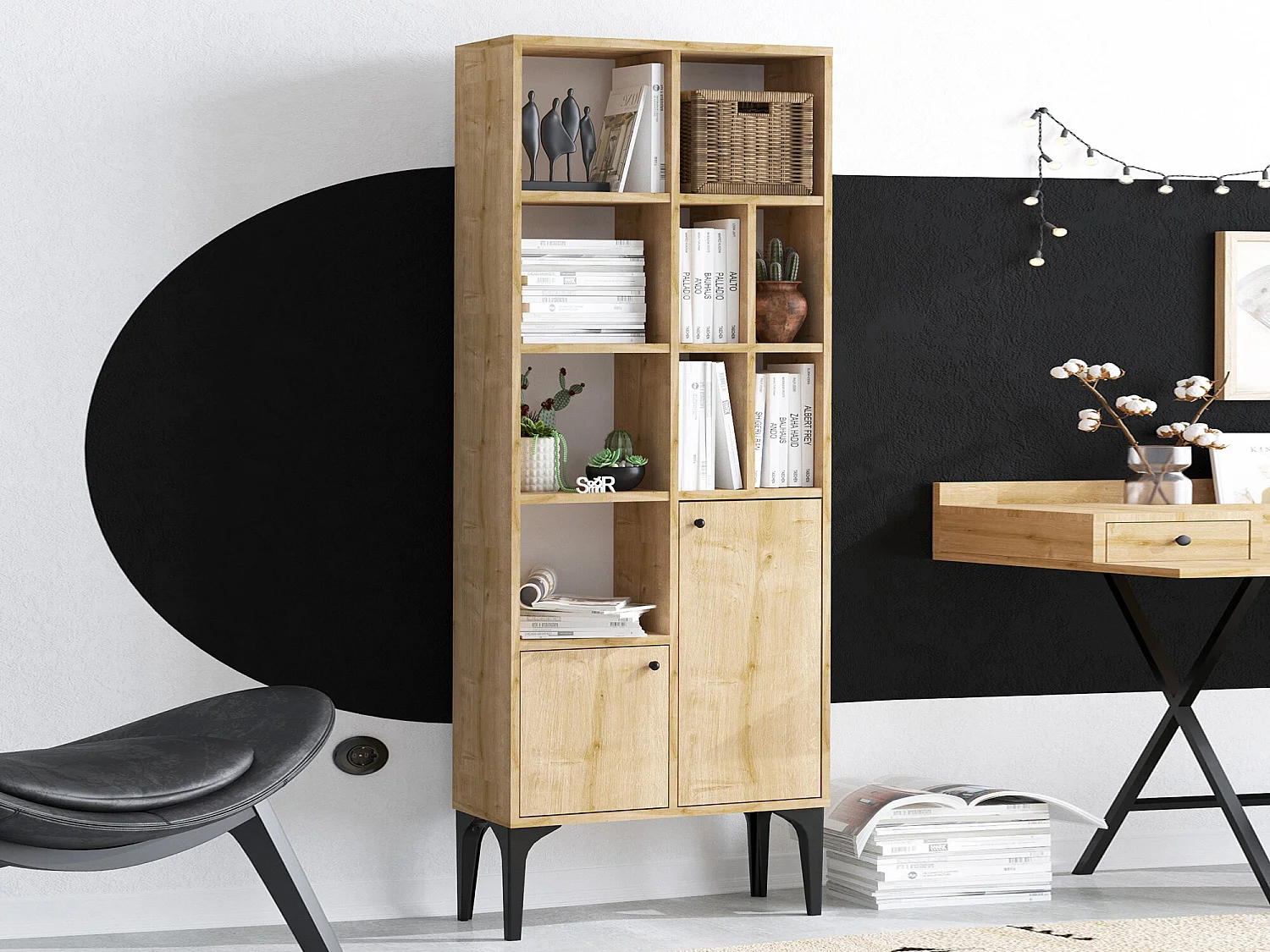 Elegante melamine gecoate spaanplaatkast – 60 x 175 x 30 cm – Saffier eiken