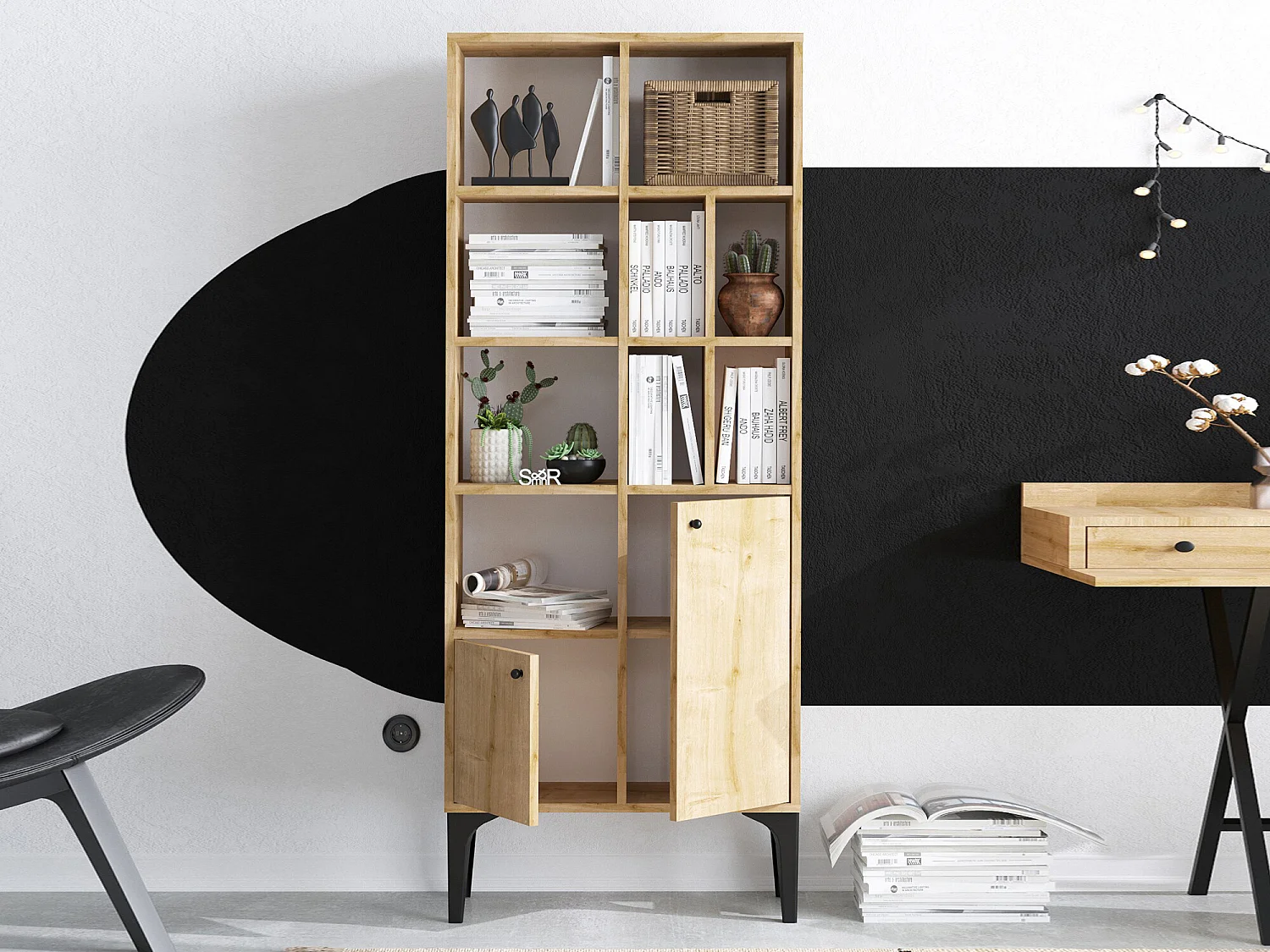 Elegante melamine gecoate spaanplaatkast – 60 x 175 x 30 cm – Saffier eiken