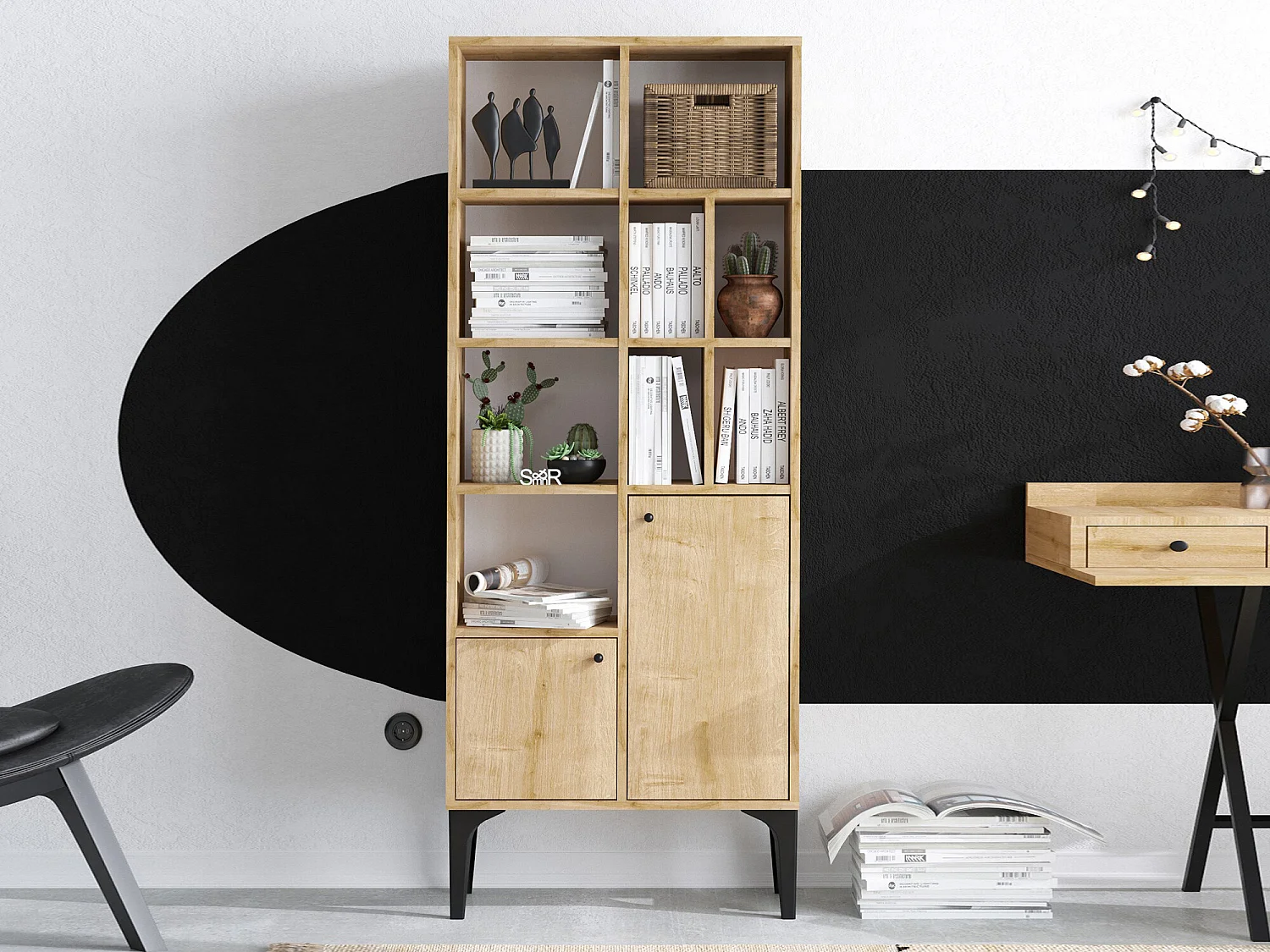 Elegante melamine gecoate spaanplaatkast – 60 x 175 x 30 cm – Saffier eiken