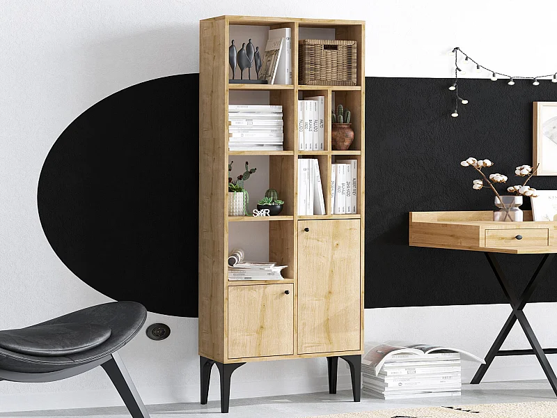 Elegante melamine gecoate spaanplaatkast – 60 x 175 x 30 cm – Saffier eiken