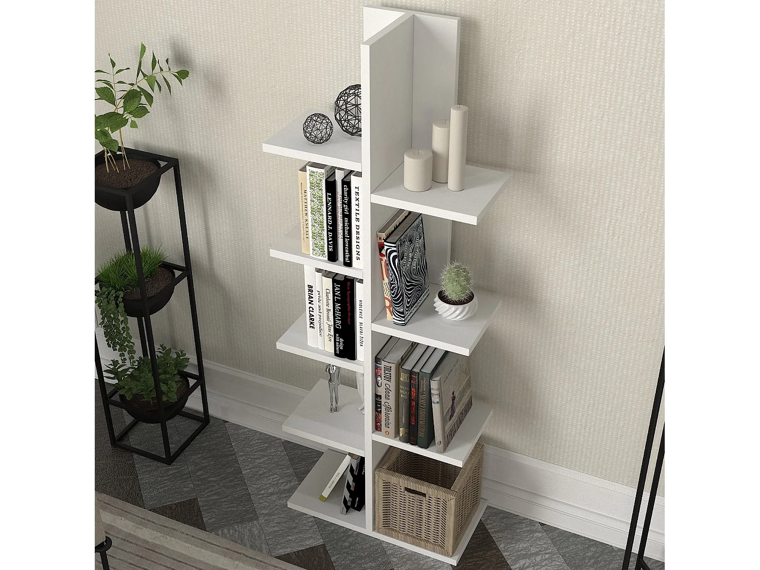 Étagère scandinave – 45 x 121,8 x 22 cm – Blanc – Panneaux de particules