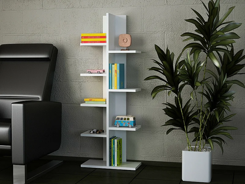 Étagère scandinave – 45 x 121,8 x 22 cm – Blanc – Panneaux de particules