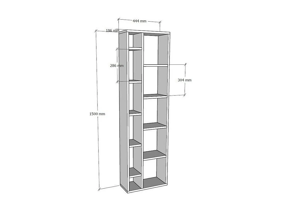 Melamin-MDF-Regal – 150 cm hoch – 44,4 cm breit – Weiß