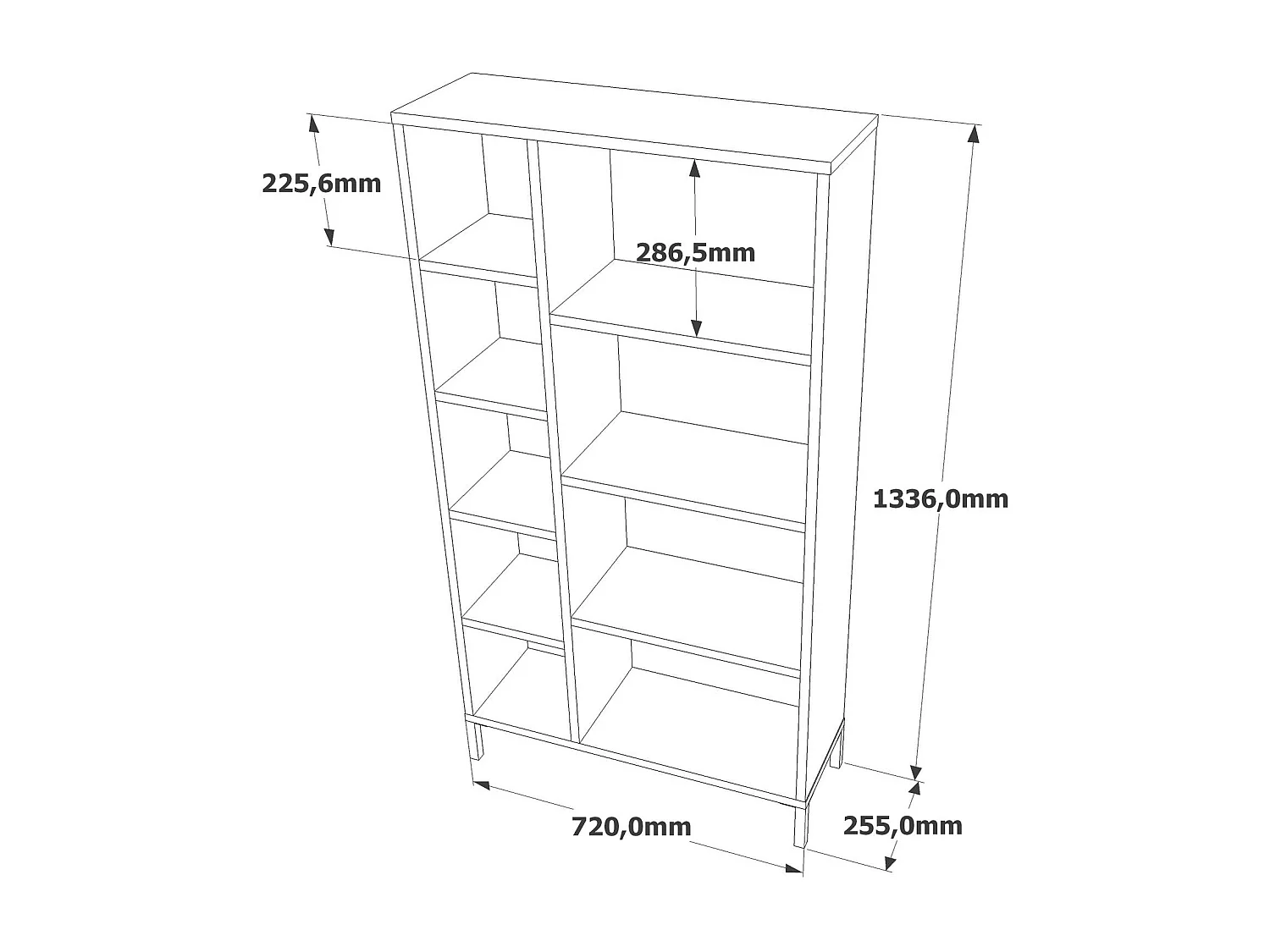 Estantería Kailua 2236, Abierto, Aglomerado laminado, 134x72x26cm, Antracita|Pino