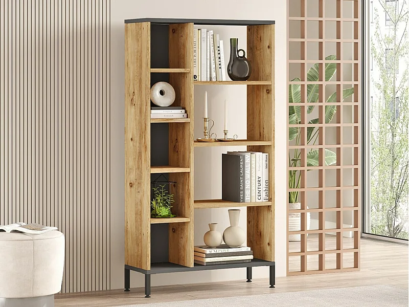 Estantería Kailua 2236, Abierto, Aglomerado laminado, 134x72x26cm, Antracita|Pino