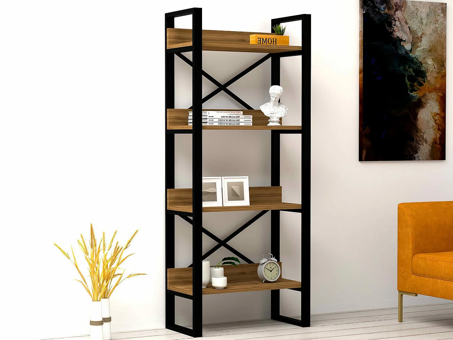 Rustieke industriële plank – 63 x 150 x 30 cm – Walnootkleur – Spaanplaat