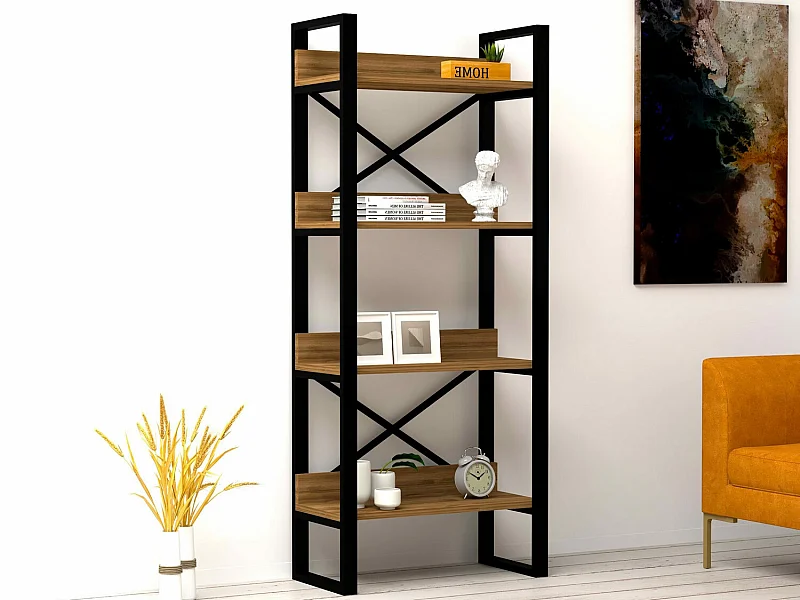 Rustieke industriële plank – 63 x 150 x 30 cm – Walnootkleur – Spaanplaat