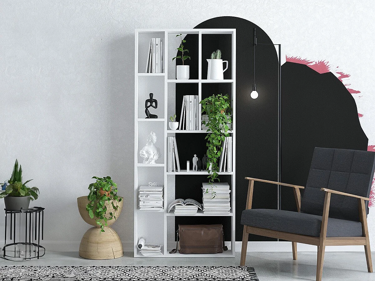 Traditionelles weißes Regal – 75 x 170 x 18 cm – melaminbeschichtete Spanplatte