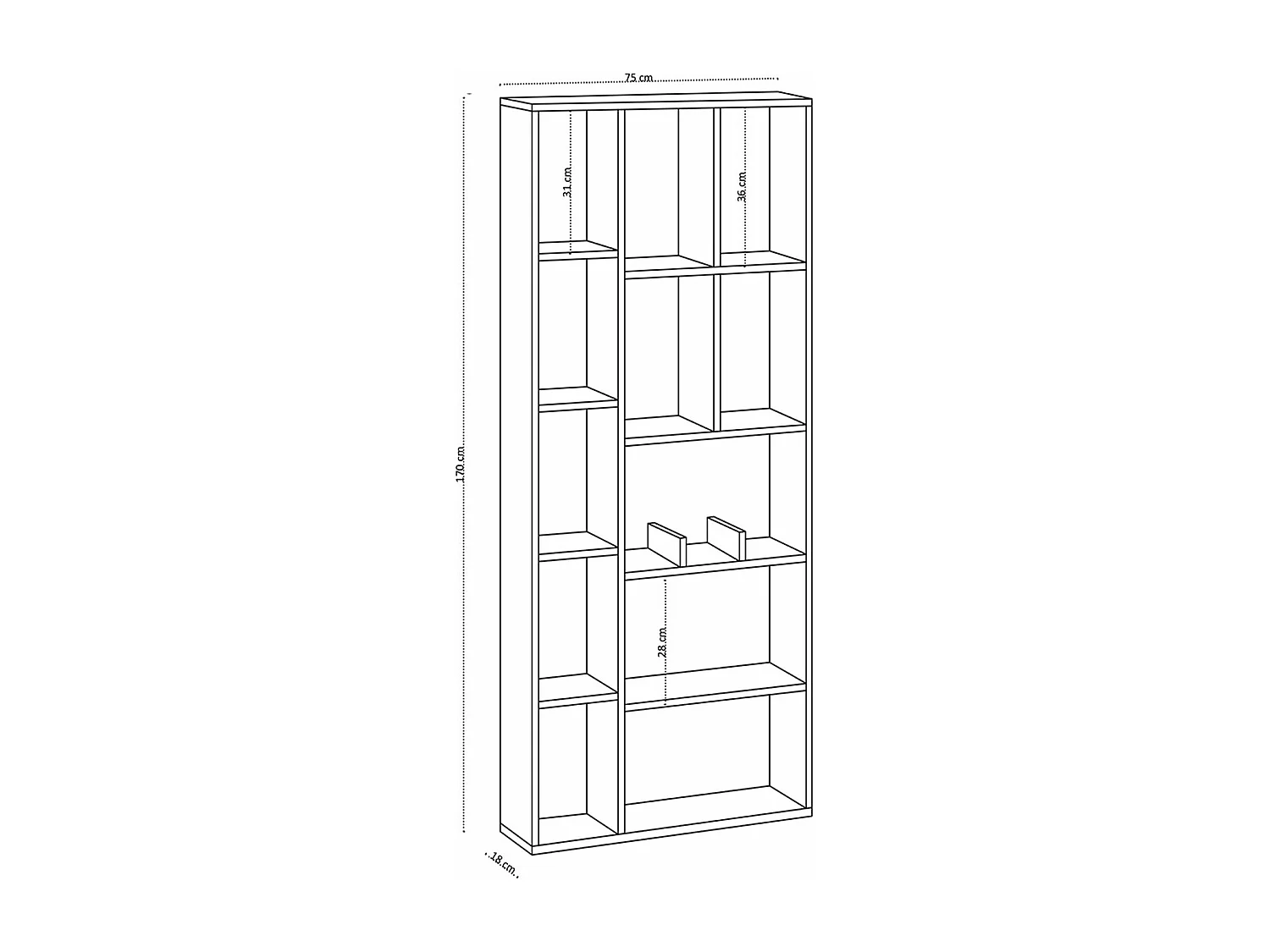 Traditionelles weißes Regal – 75 x 170 x 18 cm – melaminbeschichtete Spanplatte