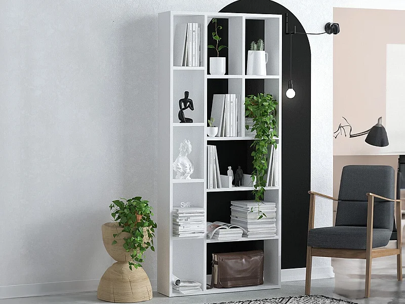 Traditionelles weißes Regal – 75 x 170 x 18 cm – melaminbeschichtete Spanplatte