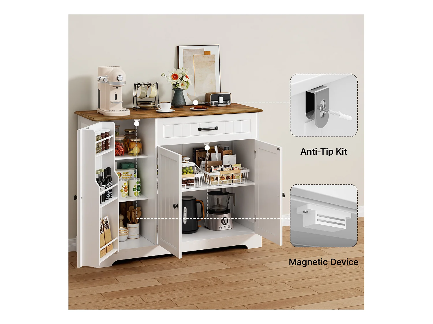 Buffet de Cuisine 3 Portes 1 Tiroir 105 x 40 x 84.5 cm Marron