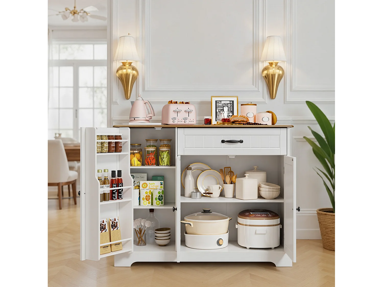 Buffet de Cuisine 3 Portes 1 Tiroir 105 x 40 x 84.5 cm Marron