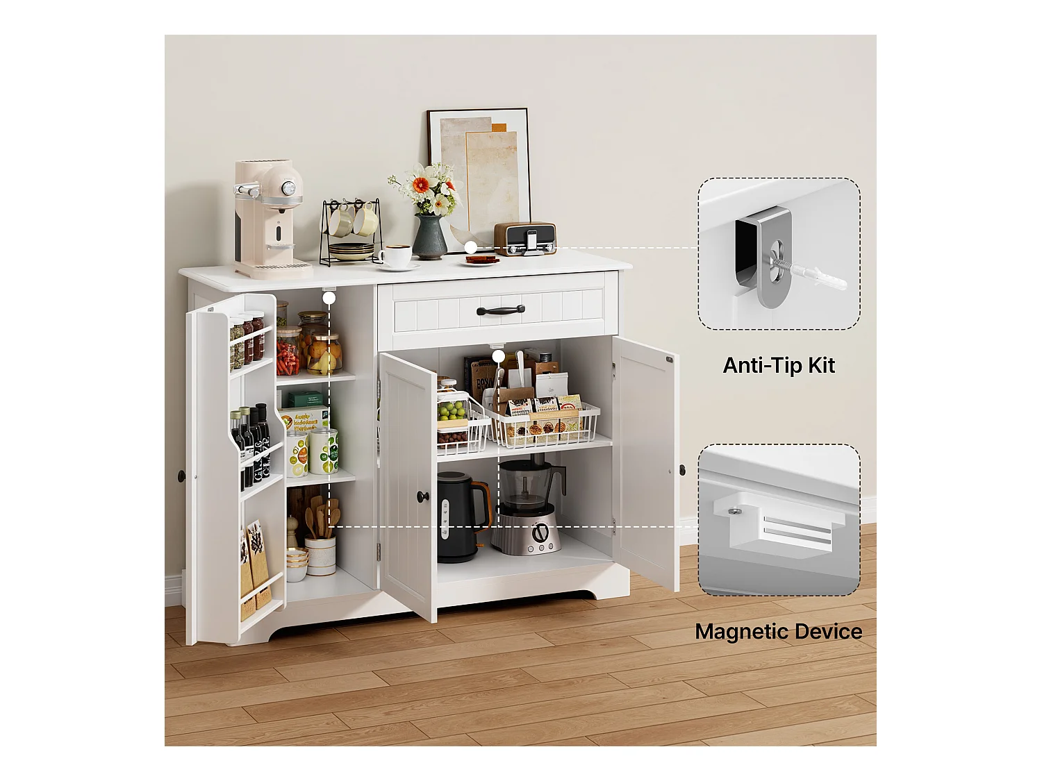 Buffet de Cuisine 3 Portes 1 Tiroir 105 x 40 x 84.5 cm Blanc