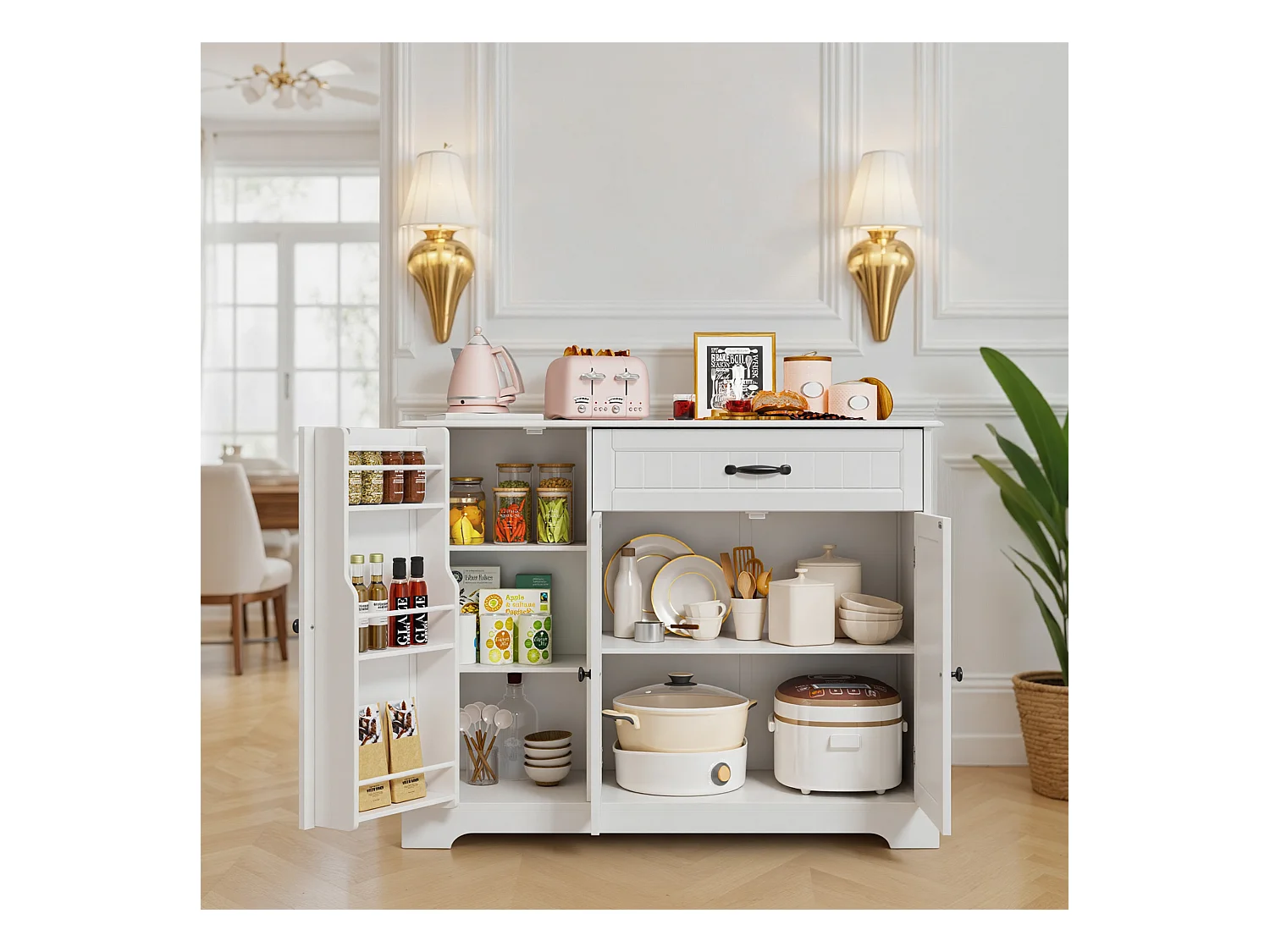 Buffet de Cuisine 3 Portes 1 Tiroir 105 x 40 x 84.5 cm Blanc