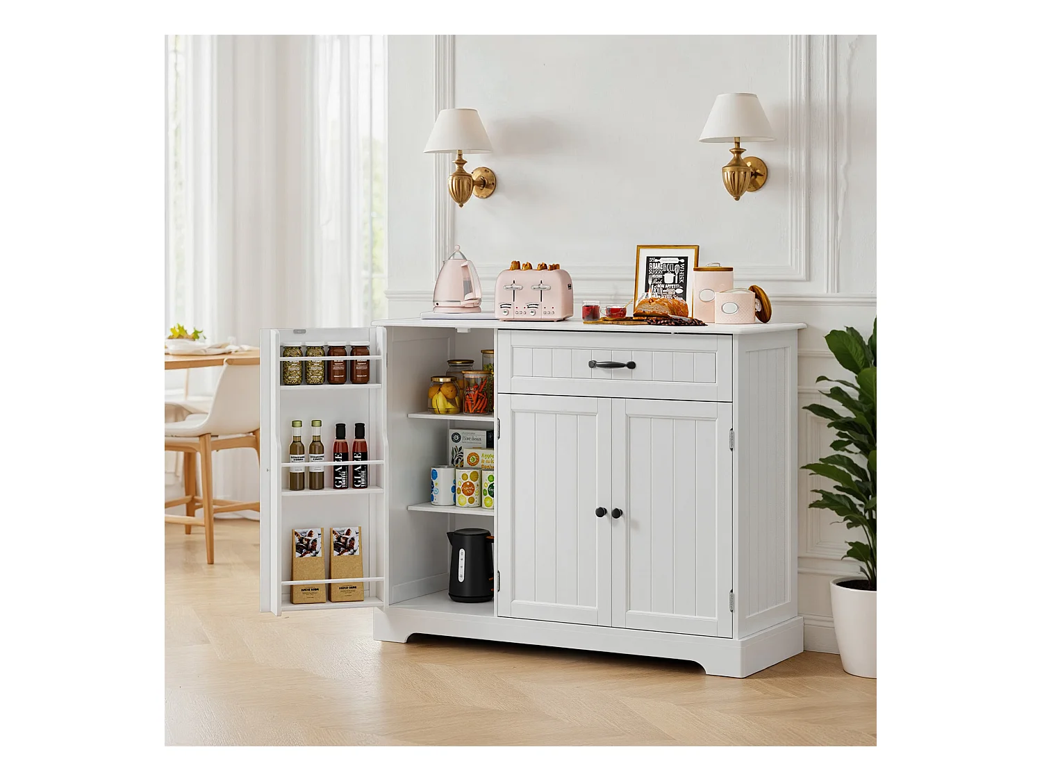 Buffet de Cuisine 3 Portes 1 Tiroir 105 x 40 x 84.5 cm Blanc