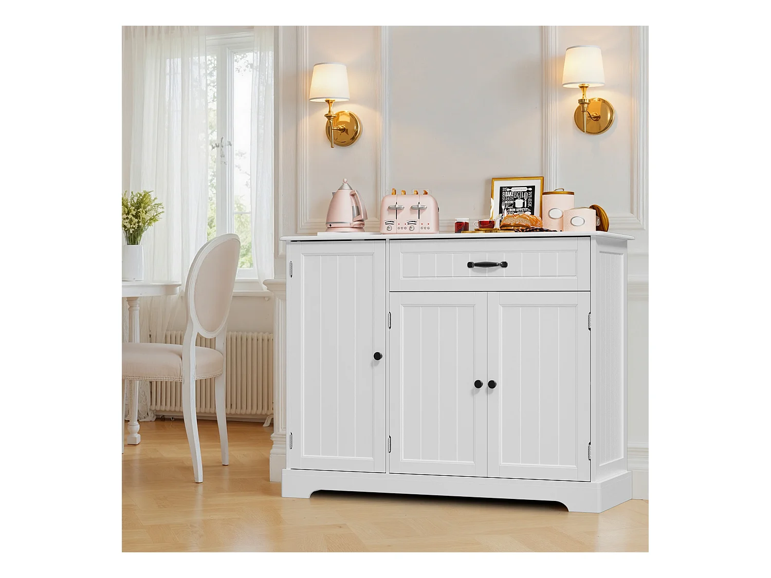 Buffet de Cuisine 3 Portes 1 Tiroir 105 x 40 x 84.5 cm Blanc