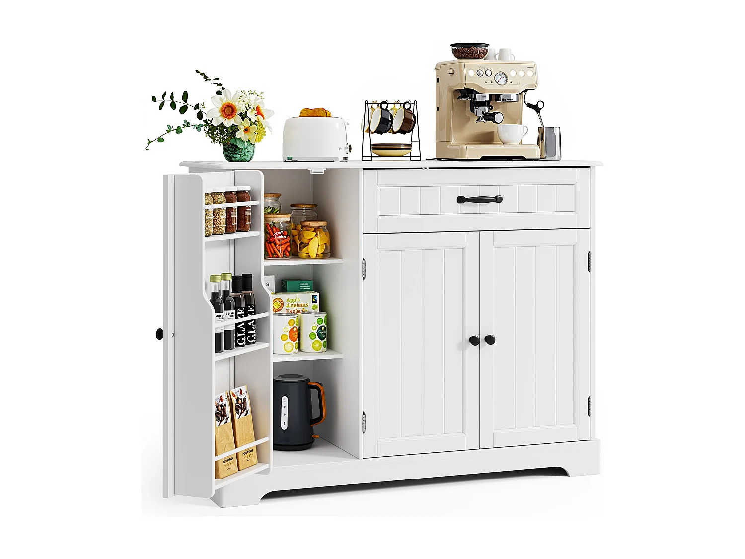 Buffet de Cuisine 3 Portes 1 Tiroir 105 x 40 x 84.5 cm Blanc