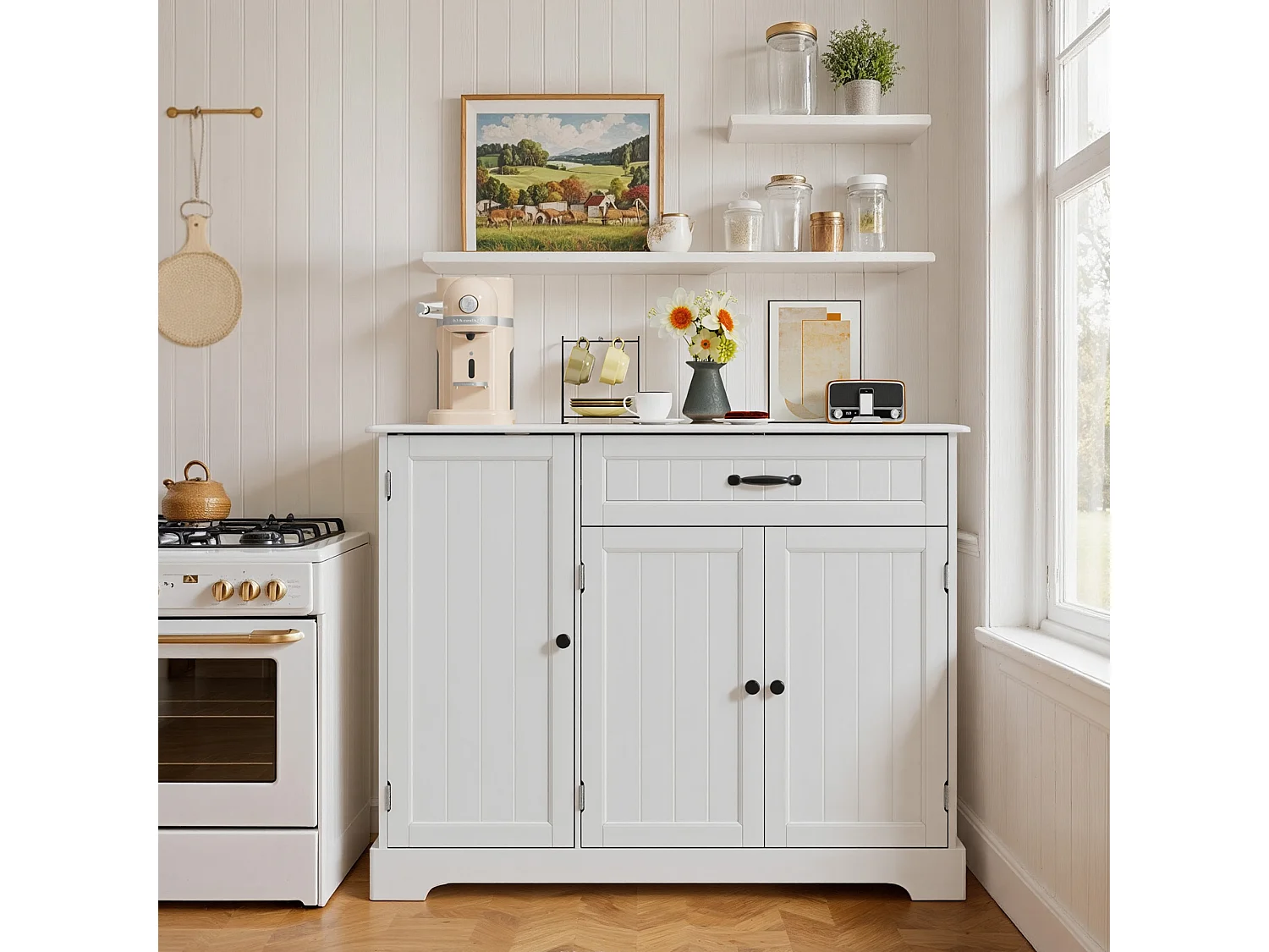 Buffet de Cuisine 3 Portes 1 Tiroir 105 x 40 x 84.5 cm Blanc