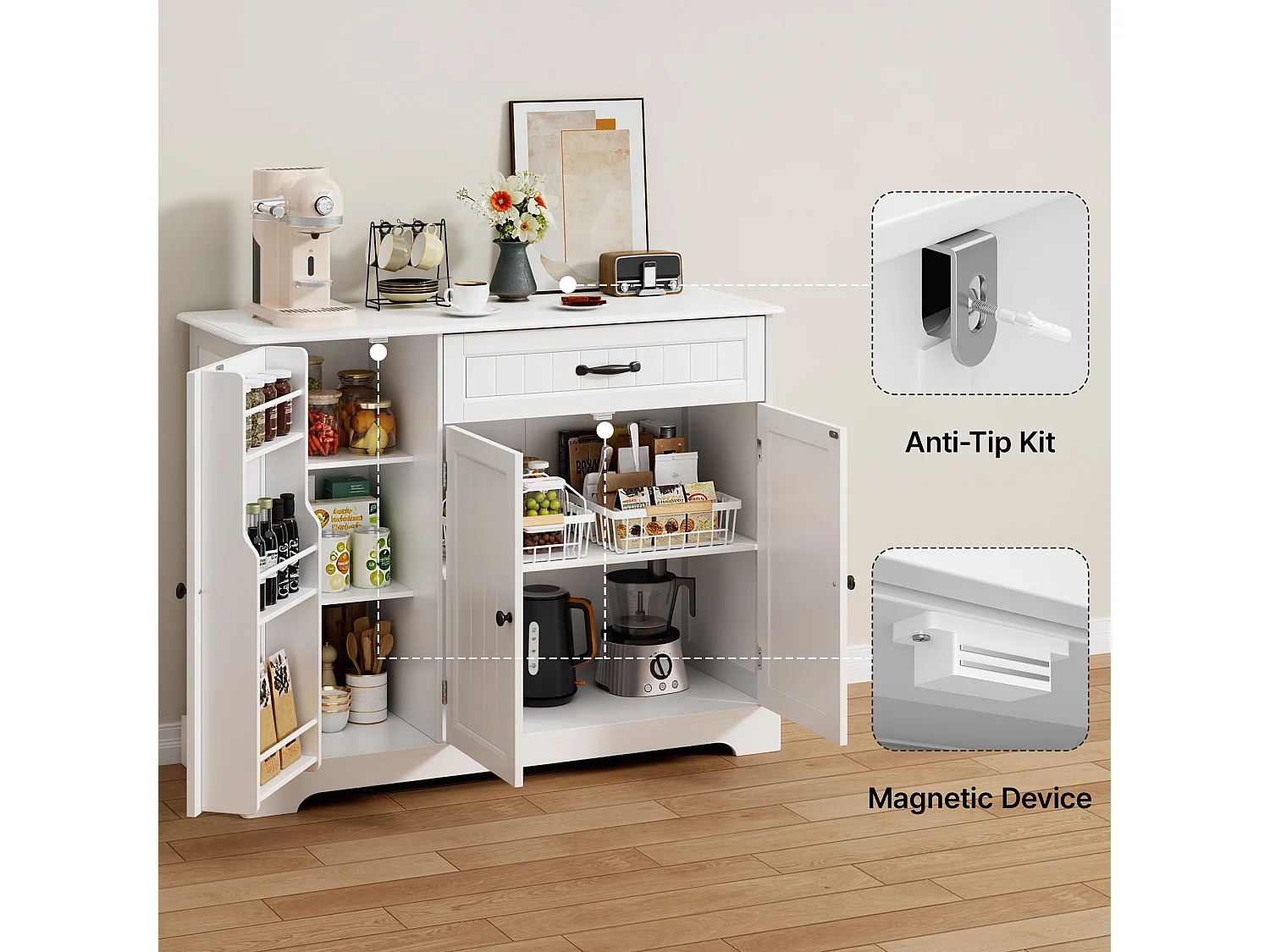 Buffet de Cuisine 3 Portes 1 Tiroir 105 x 40 x 84.5 cm Blanc